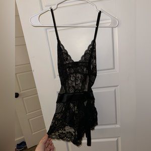 Lace lingerie teddy with ribbon